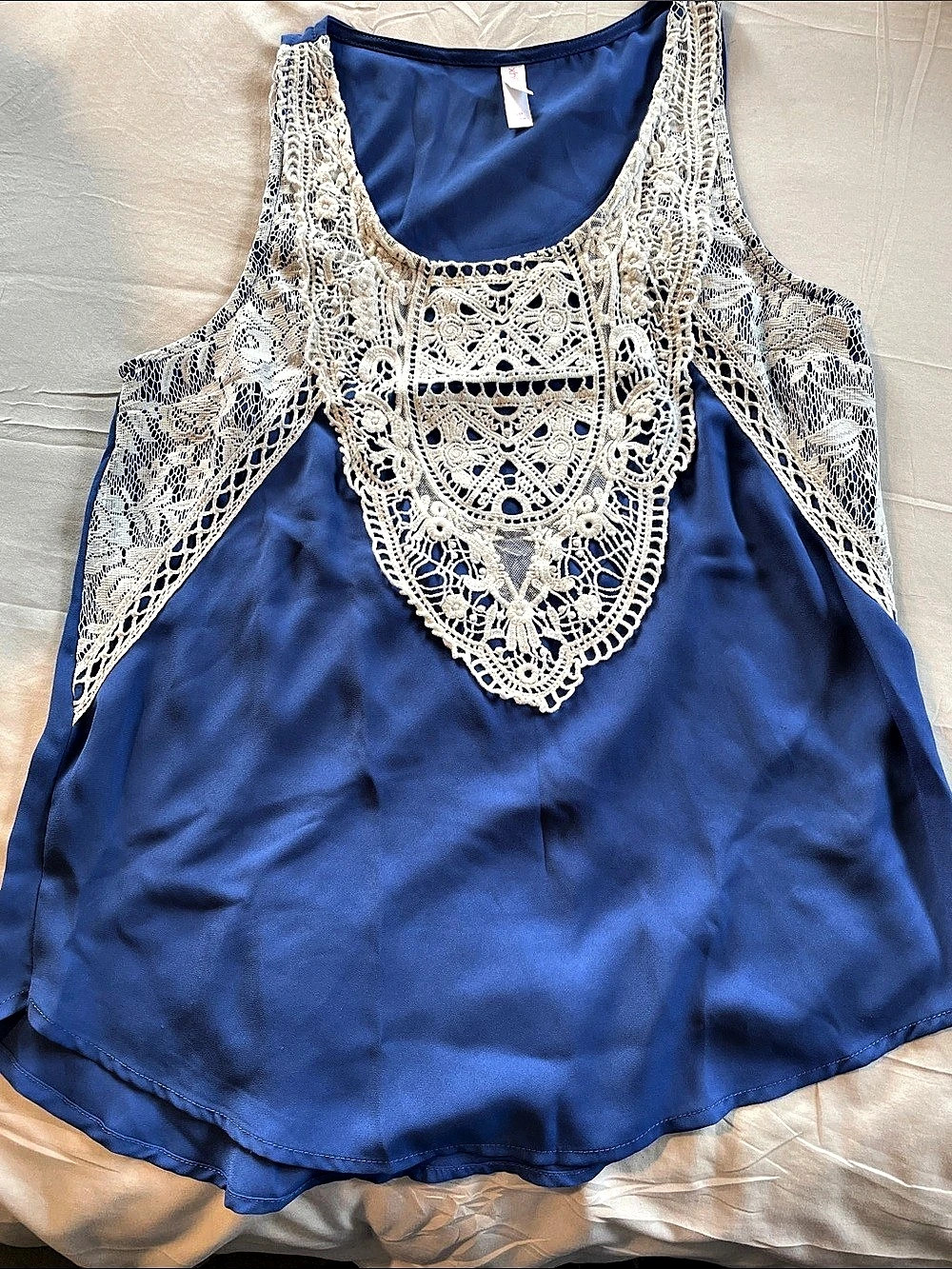 Xhilaration Lace Detail Tank Top in Blue Size Small Like New